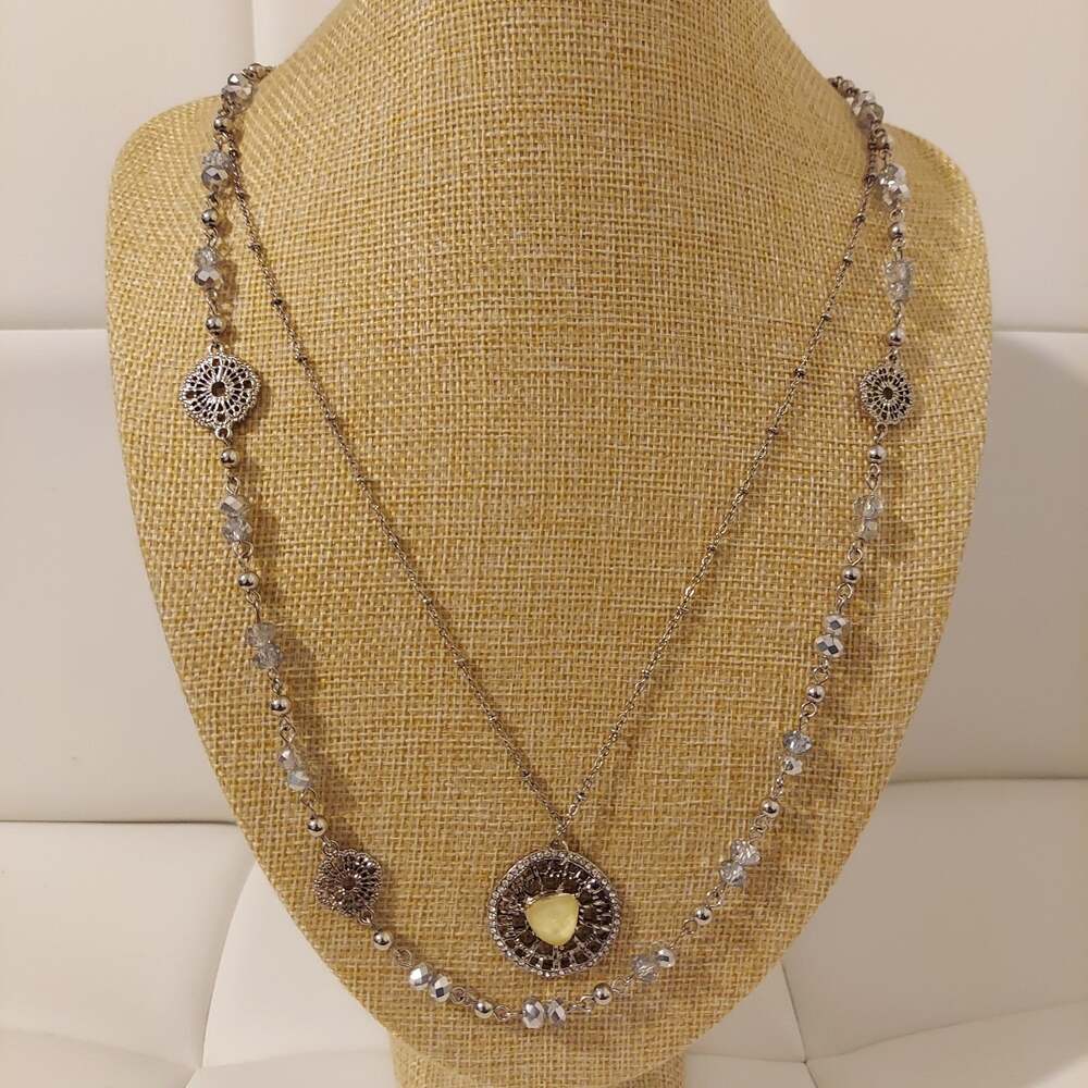 Chloe & Ivy Silver Tone Faceted Beads 36" Necklace *NWT